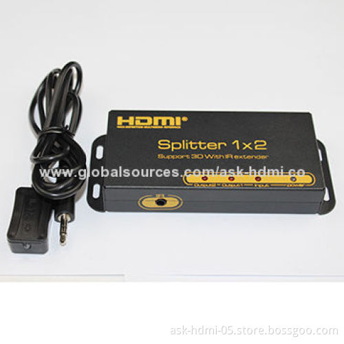 HDMI Splitter 1 x 2 with IR Extender/IR Injector, Supports 3D